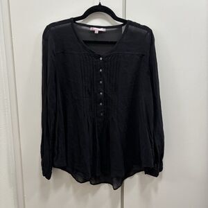 Calypso St. Barth Women’s Sz Large 100% Silk Black Button Peasant Top